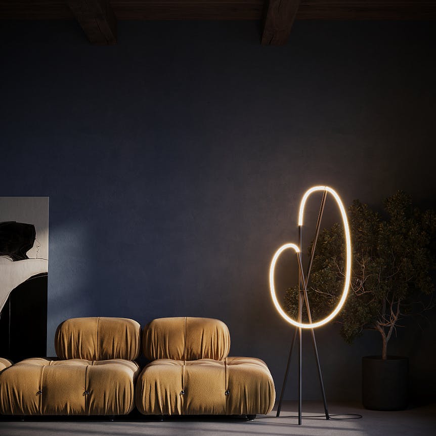 Lampadaire tige LED noir avec 1 tube lumineux AURORA