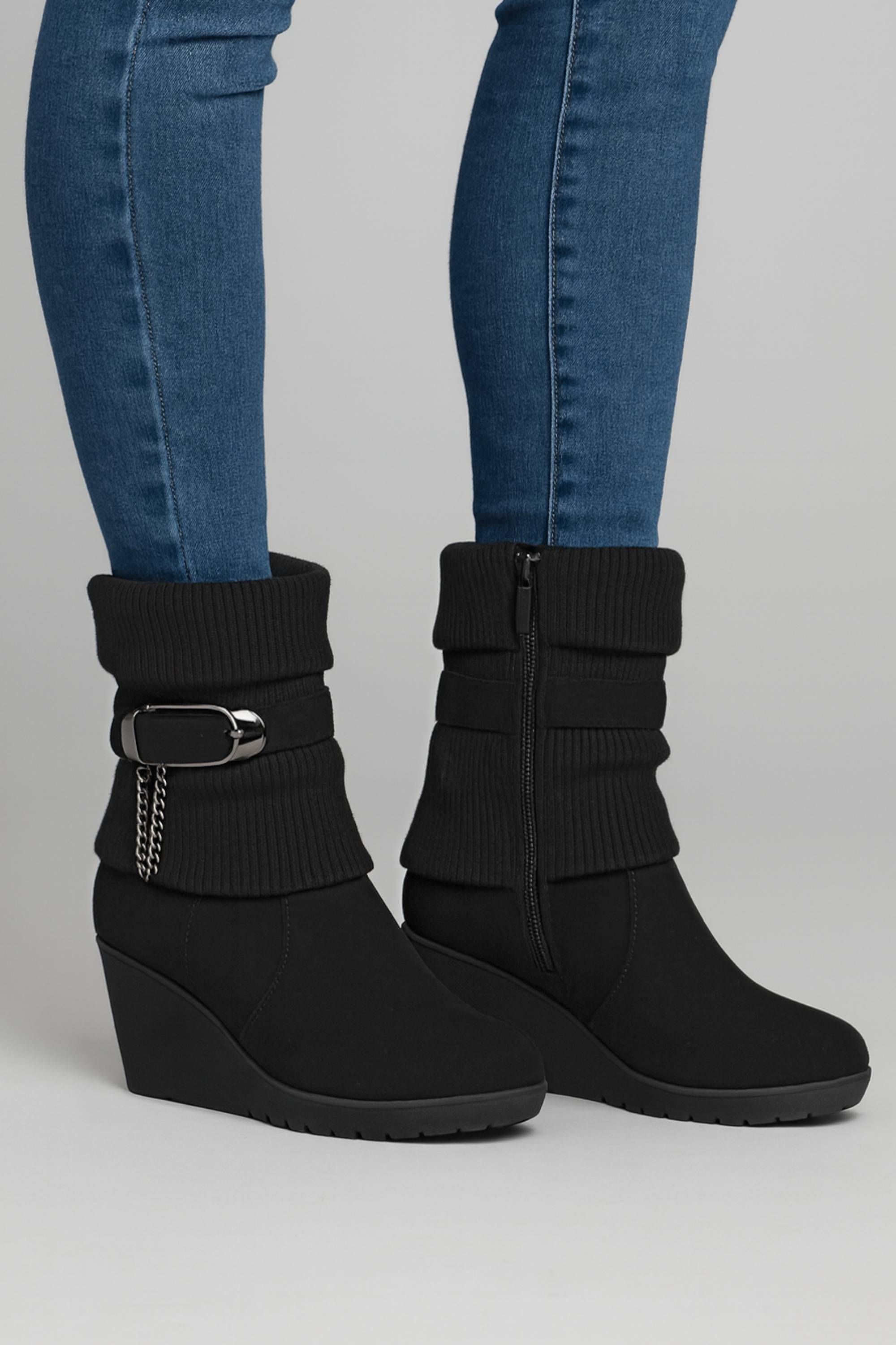 AJVANI Mid Wedge Heel Slouch Ankle Boots