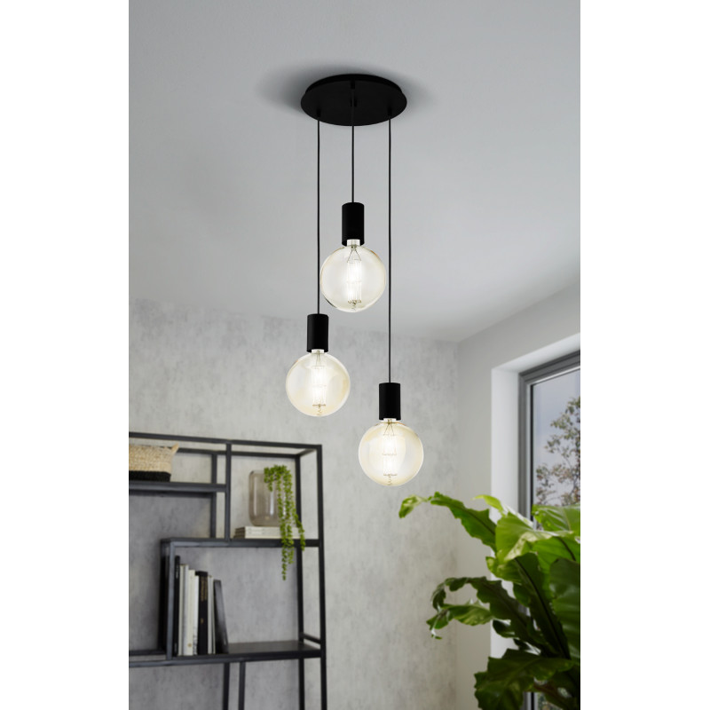 Suspension Pozueta noire Ø 33 cm E27 3 x 40 W EGLO