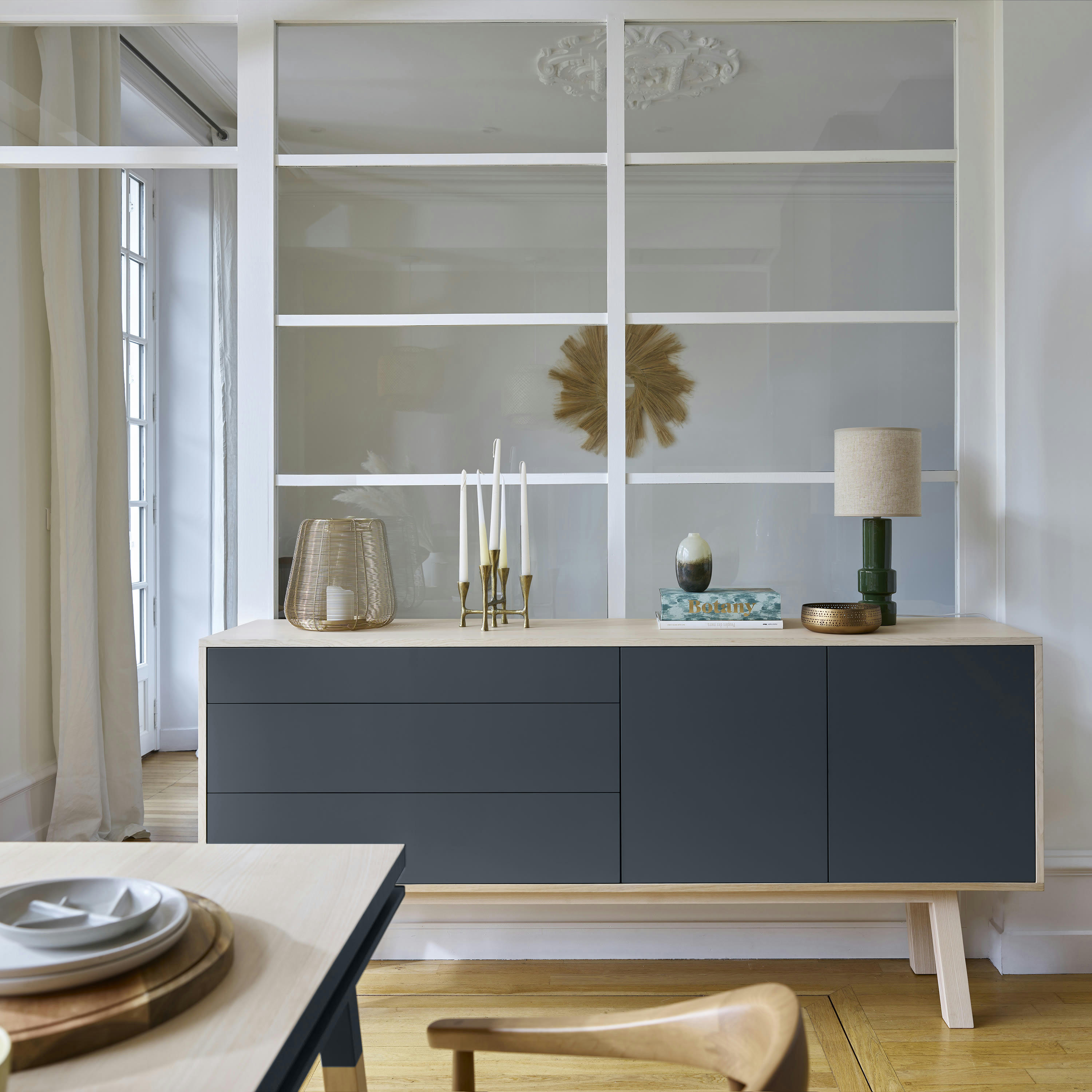 KUBE - Buffet en frêne 2 portes+3 tiroirs 180 cm, hauteur 94 cm