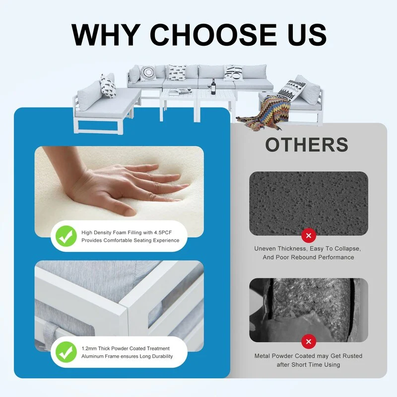 FINCATI 9 PCS Patio Aluminum Sectional Sofa Furniture Outdoor Set with Table