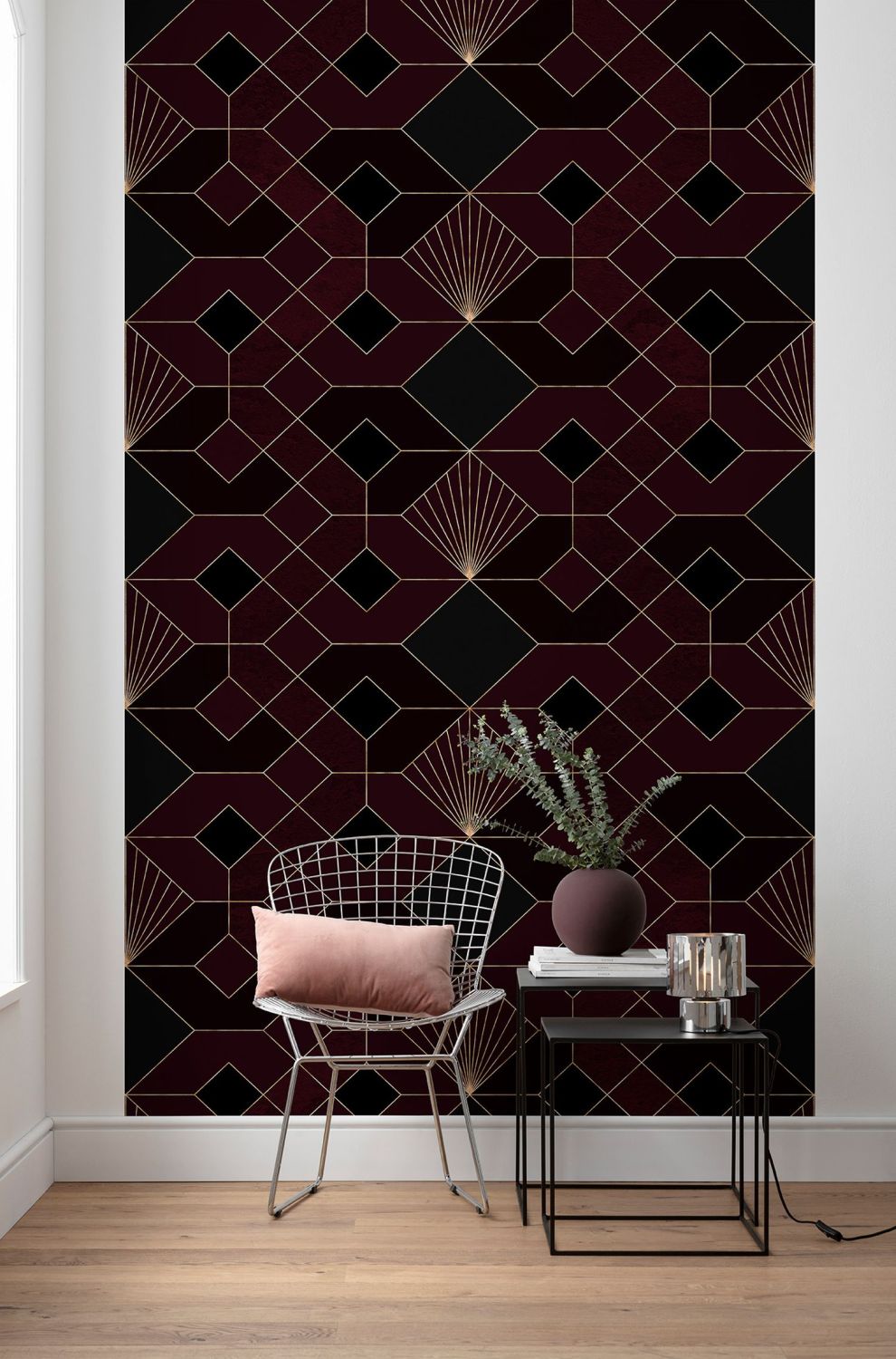 Sanders & Sanders fotobehang schelpen bordeaux rood en goud - 150 x 280 cm - 611813