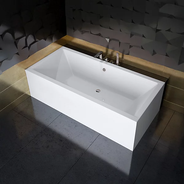 Baignoire rectangulaire 155 x 70 QUADRO acrylique blanc   Habillage en polystyrène   Pieds   Vidage à chromé