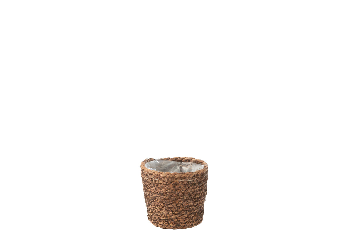 J-Line bloempot Ubeda - jute/kunststof - naturel - Ø 12 cm