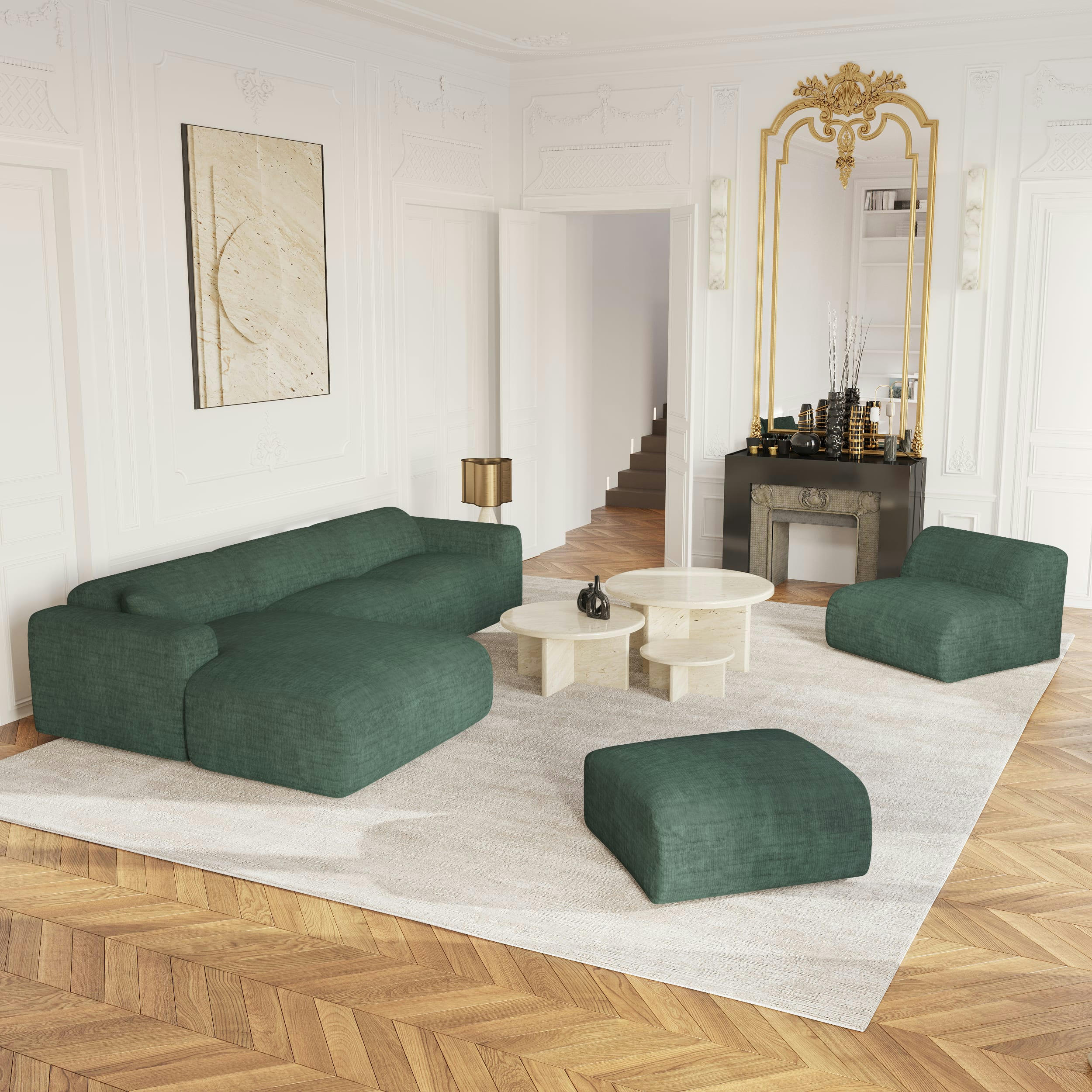 MYRA - Fauteuil sans accoudoirs velours texturé vert émeraude