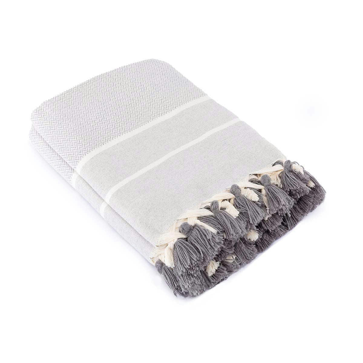 STOCKHOLM - Plaid coton  160x250 gris perle