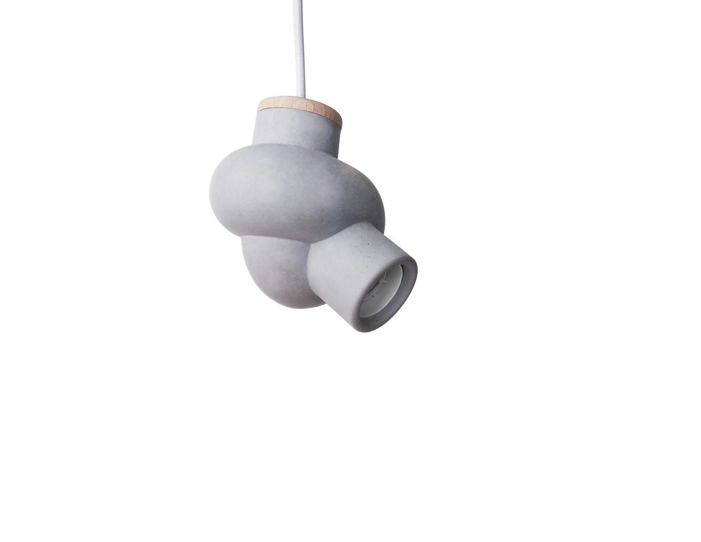 NOEUD - Lampe à suspendre en béton et bois cordon blanc