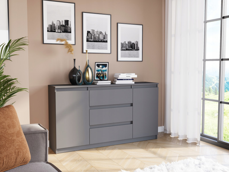 Komoda 140cm szuflady drzwi szafka FRAMIRE R-140-S3 antracyt