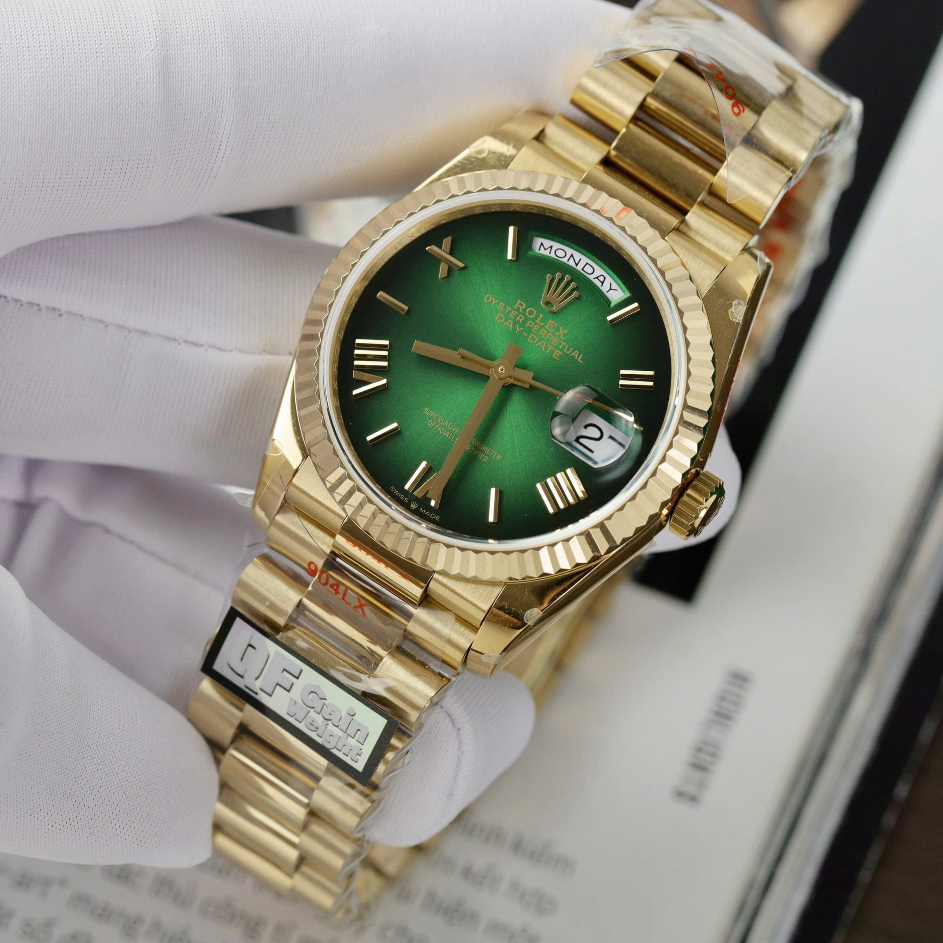 Rolex Day-Date 128238 YG Plated Ombre Green Dial 36mm Super Clone