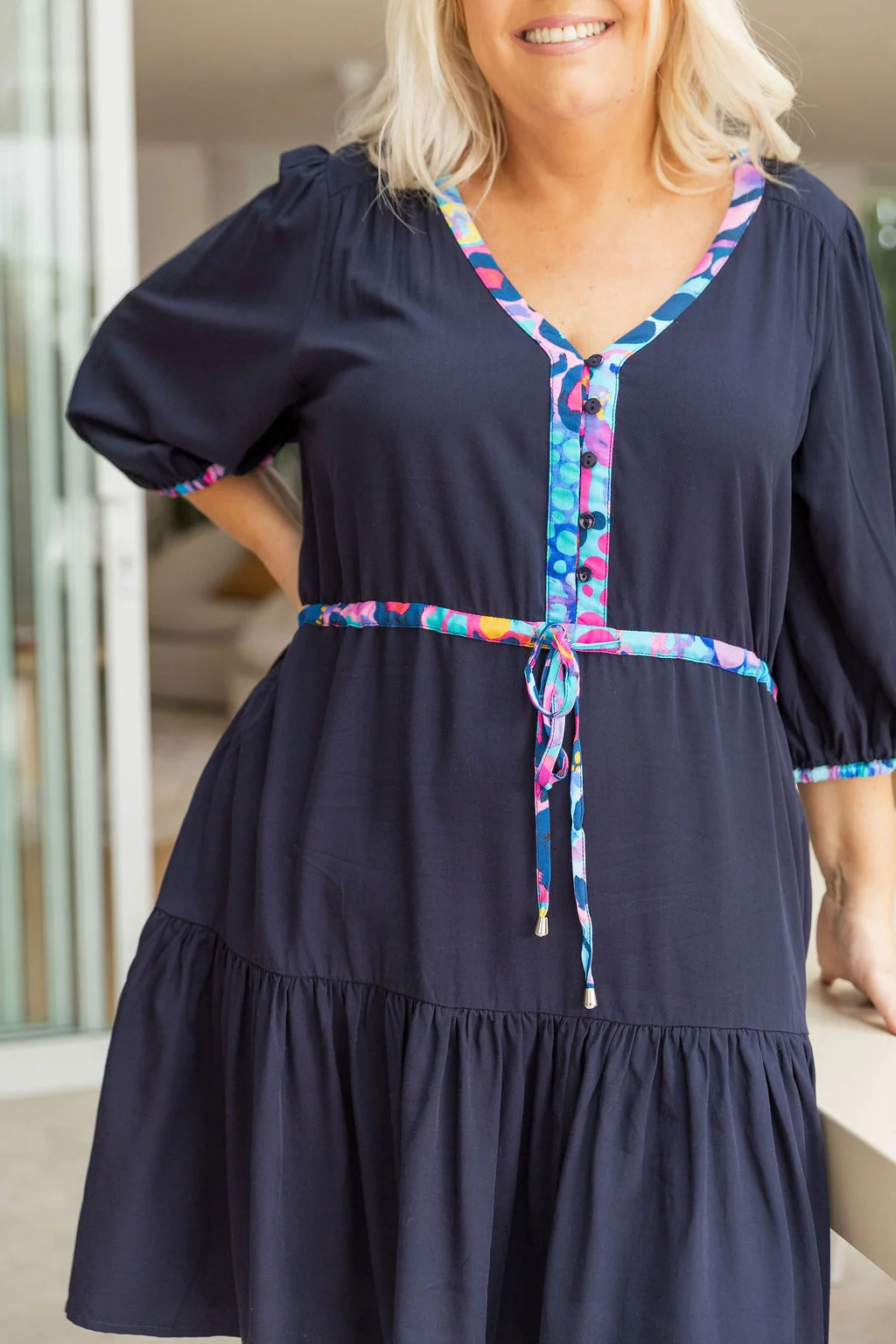 Ziggy Contrast Dress in Navy/Remix by Kasey Rainbow