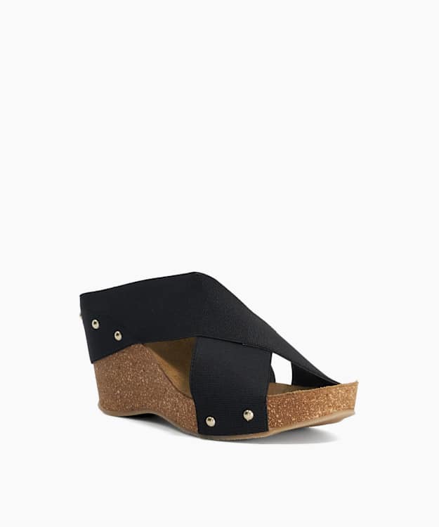 Krossleys Black - Open Toe Wedge Sandals