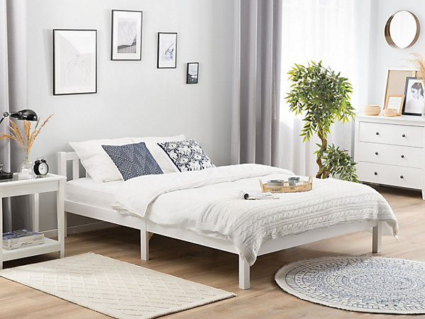 Lit avec sommier Bois de pin FLORAC 160 x 200 cm Blanc