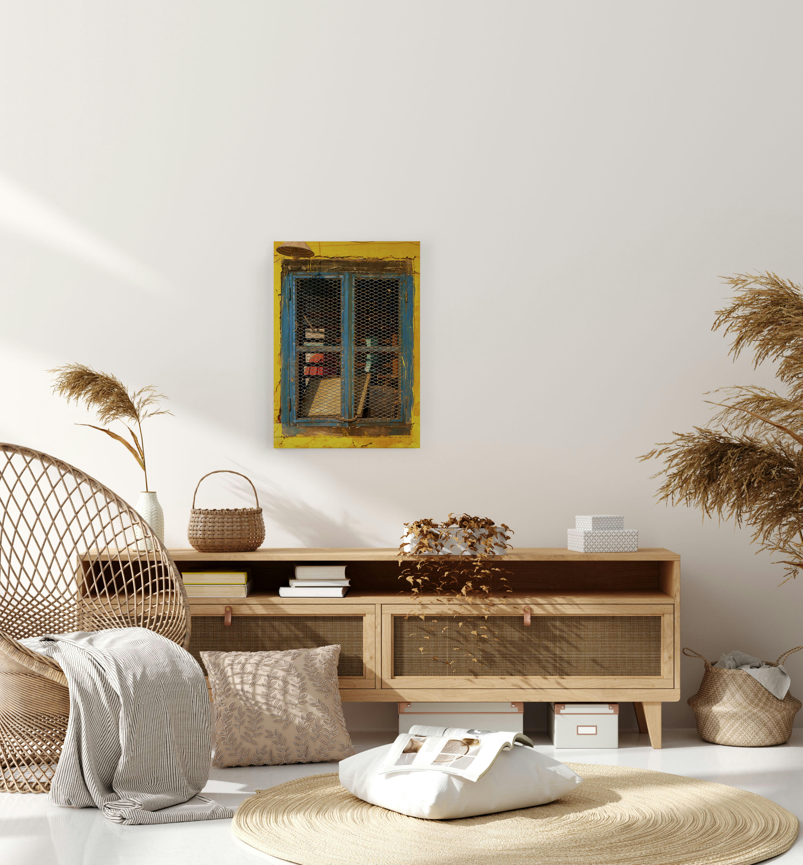 YELLOW WINDOW - Peinture sur toile 60x40 imprimé HD fenêtre jaune