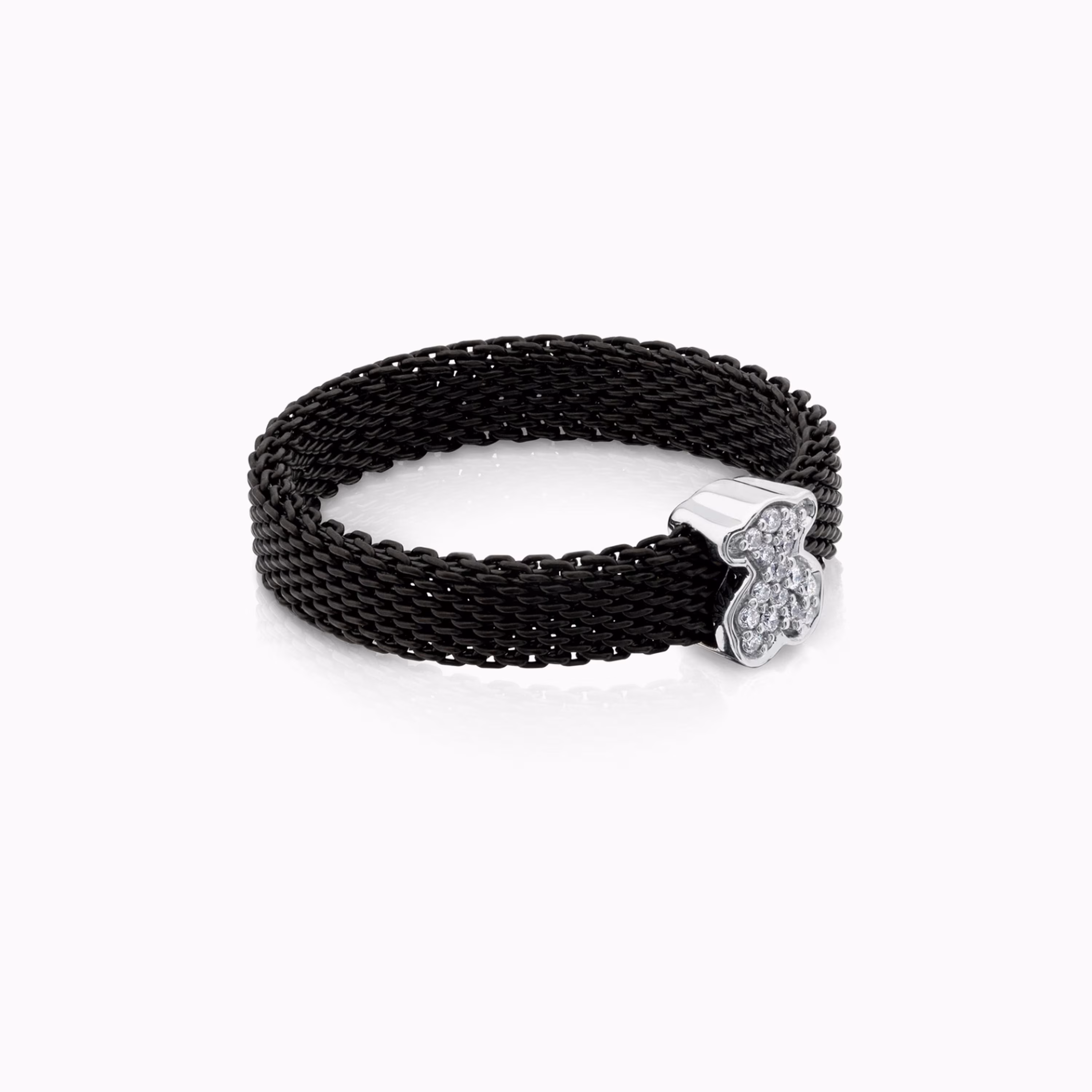 Anillo de acero IP negro y oro blanco con diamantes motivo oso estrecho Icon Mesh