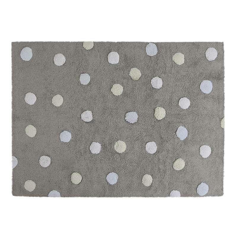 POIS - Tapis coton motif pois 3 couleurs gris-bleu 120x160