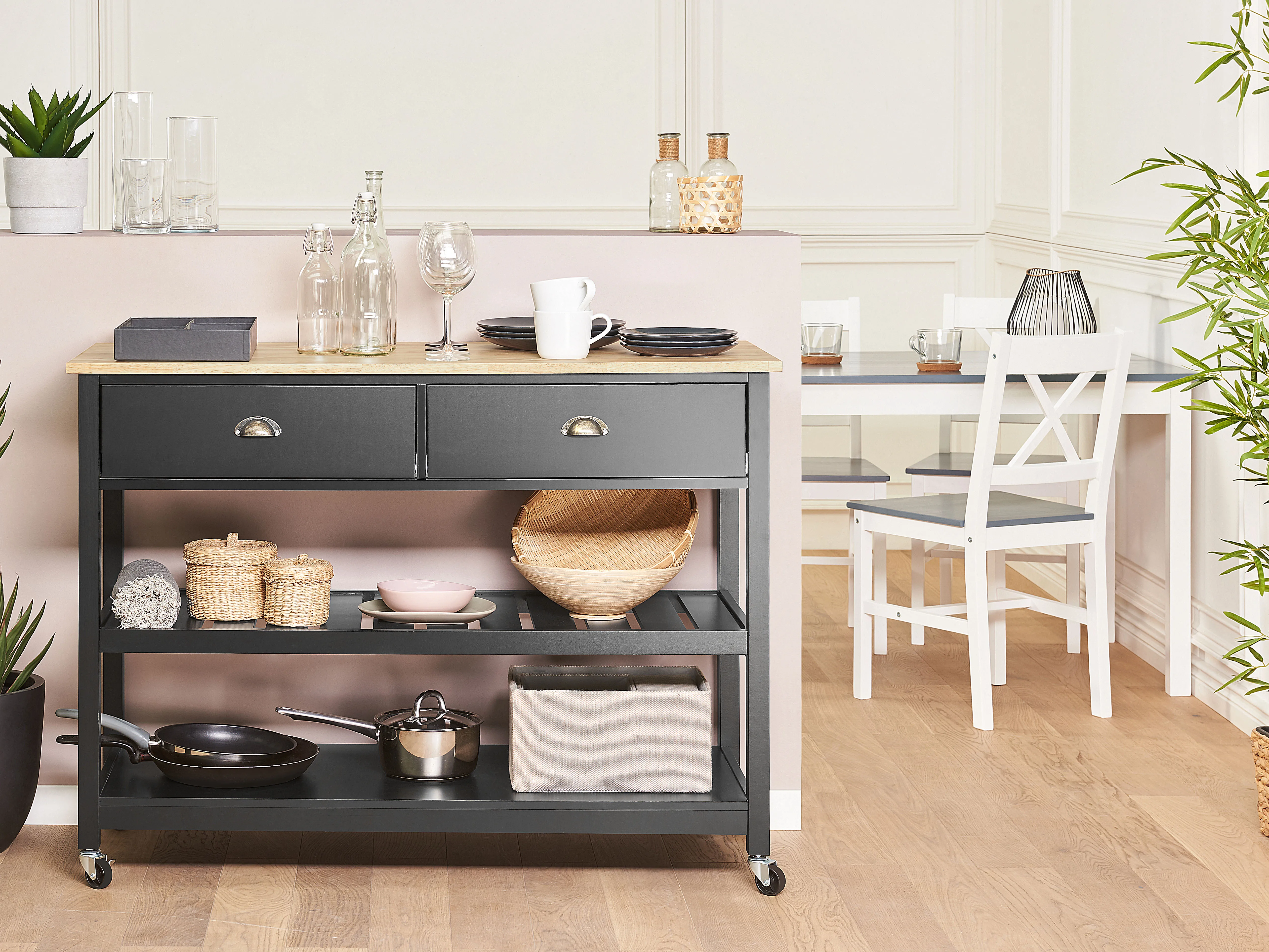 Kitchen Trolley NAVARINO Wood Black