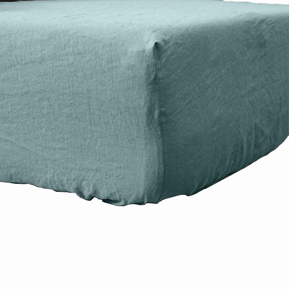 UNI BP - Drap housse lin lavé bleu stone 140x190 cm