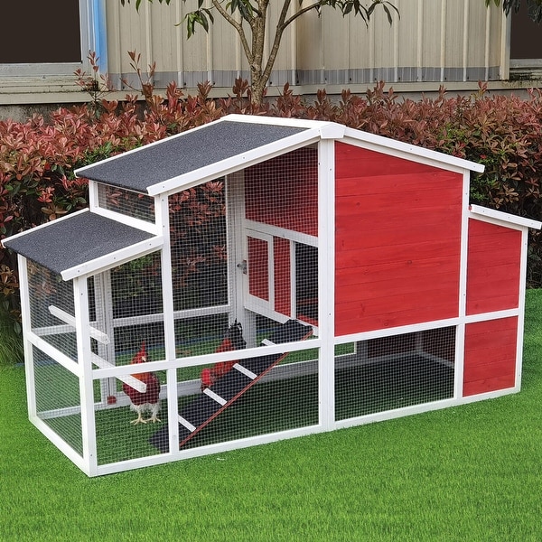 Hanover Outdoor Wooden Chicken Coop with Ramp, Wire Mesh Run, Waterproof Roof, Removable Tray 6.58-Ft. x 2.65-Ft. x 3.8-Ft.