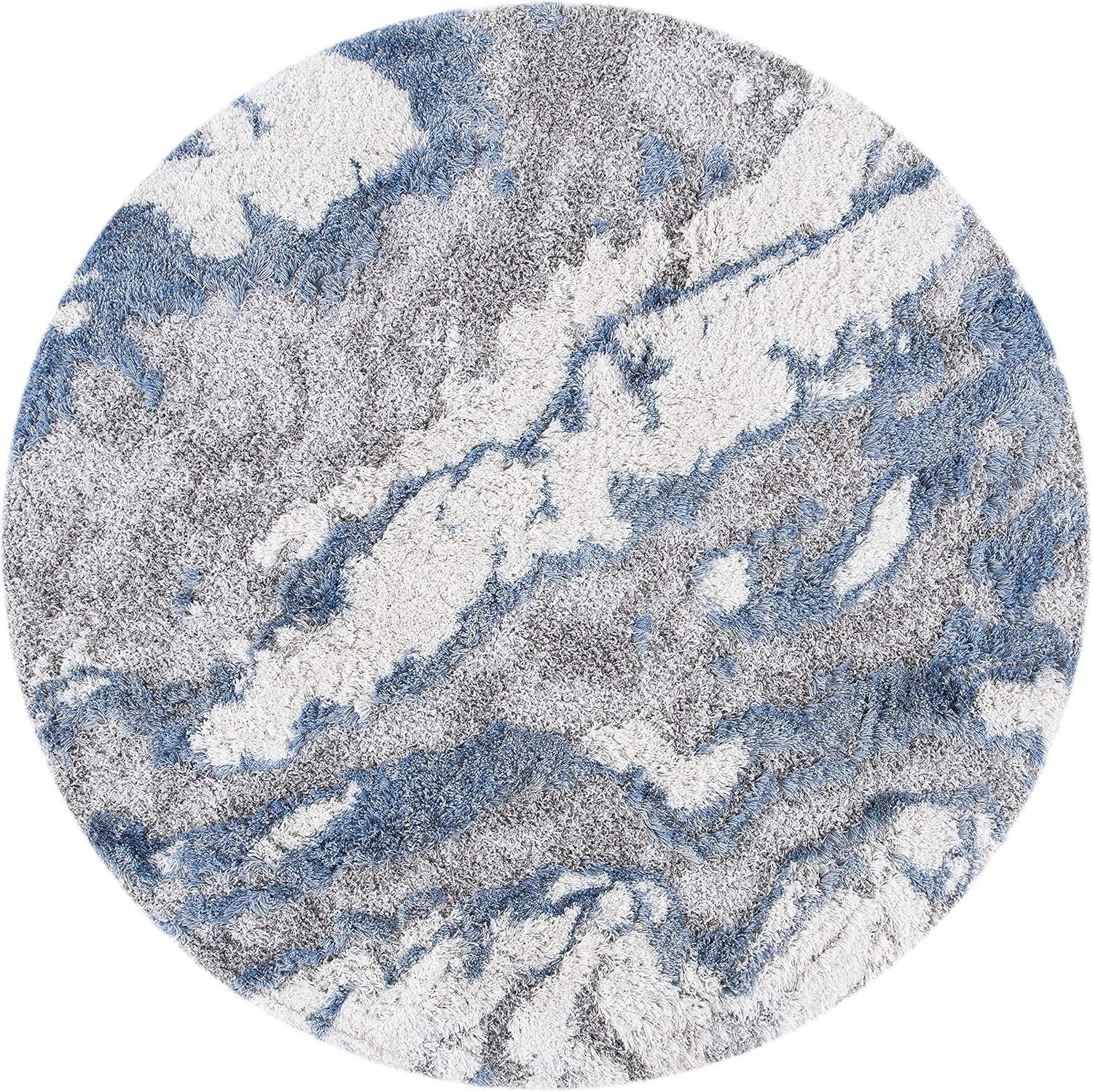 SAFAVIEH Horizon Shag Collection Area Rug - 8' Round, Grey & Blue, Modern Abstract Design, Non-Shedding & Easy Care, 2-inch Thick Ideal for High Traffic Areas in Living Room, Bedroom (HZN890G)