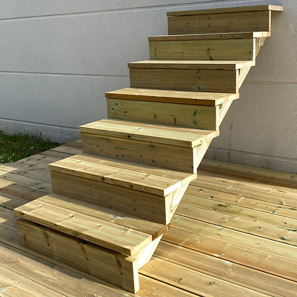 BERLIN Escalier extérieur bois 7 marches H 122cm L-80cm - avec contre marche