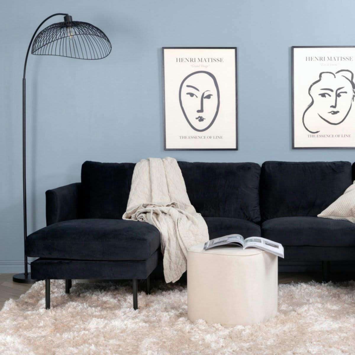 SOLAP - Canapé droit 3 places en velours noir