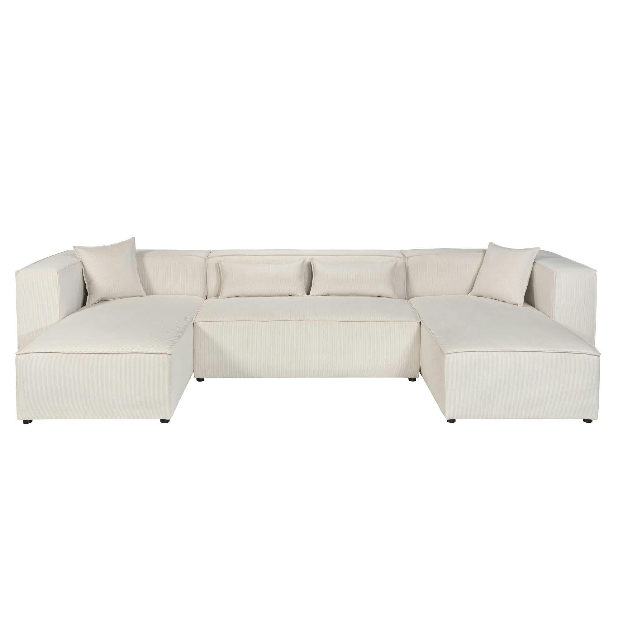 LIVAL - Canapé panoramique modulable 7 places en velours côtelé beige