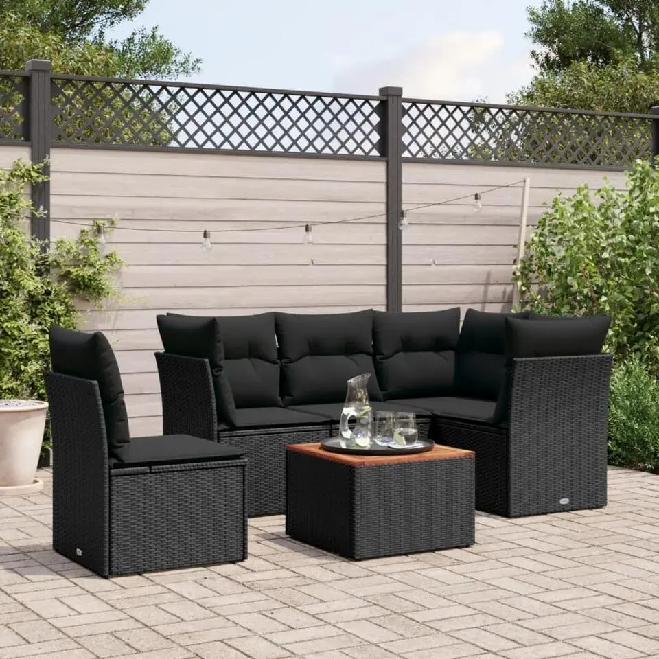 vidaXL - Loungeset - Zwart - Poly rattan - 6 stuks - Met kussens