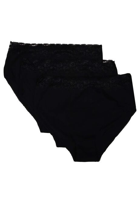 Womens 3pk Black Lace Trim Full Briefs