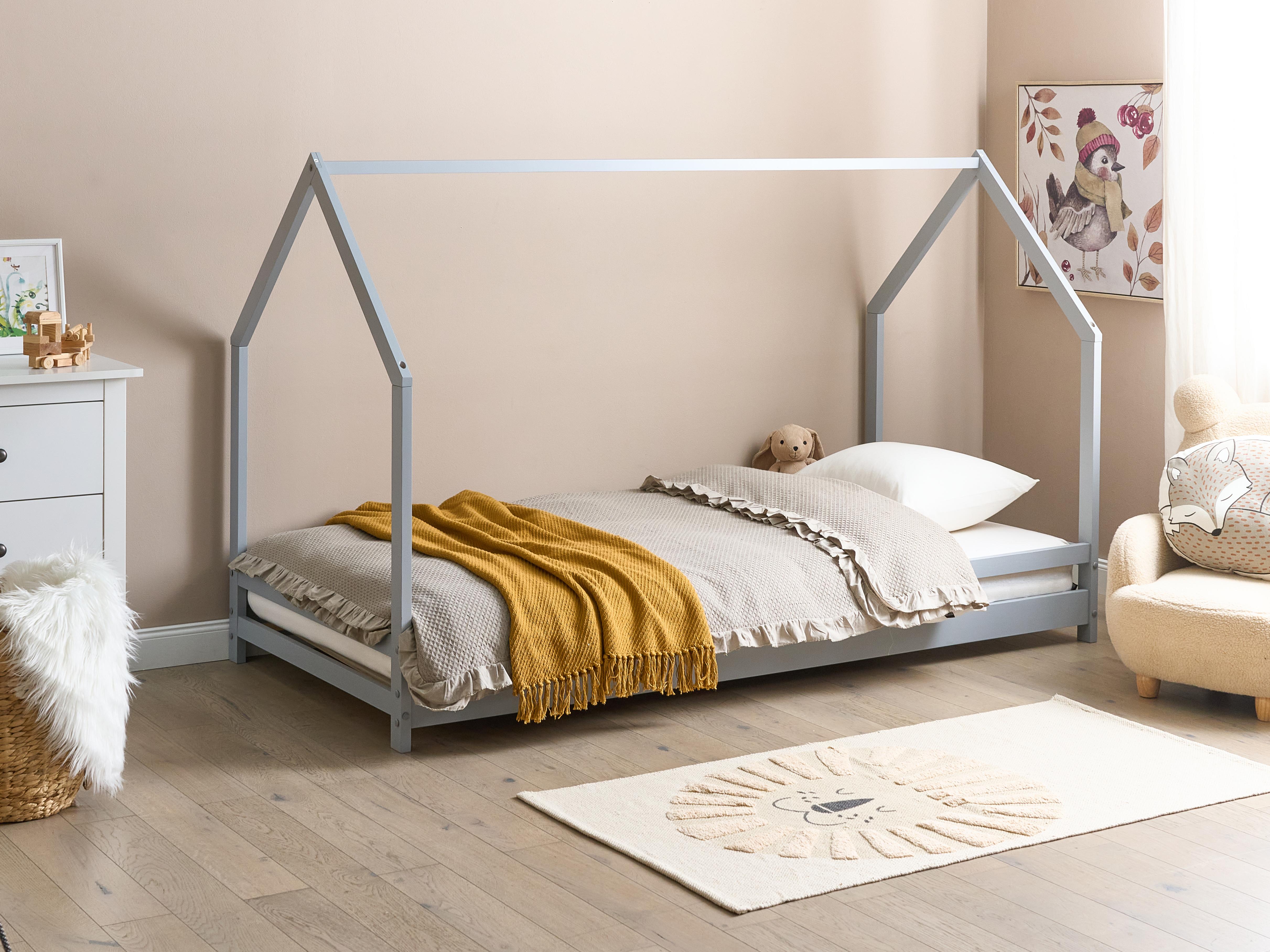 Kids Bed House Pine Wood APPY 90 x 200 cm (EU Single) Grey