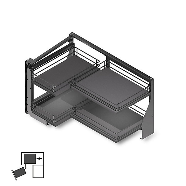 Emuca Angle extractible pour meubles de cuisine Titane, ouverture à gauche, acier et bois, gris anthracite