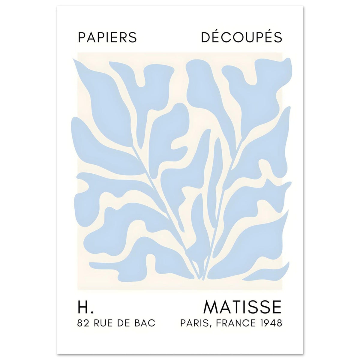 Artfulprints Poster Matisse – Seabed shapes light blue  - A4 21x29.7 cm - Blauw
