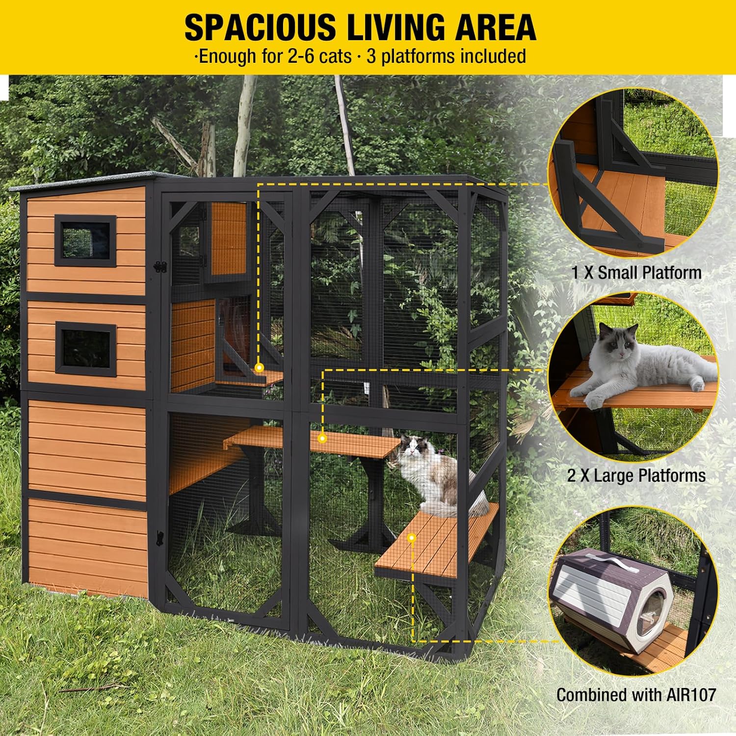 Aivituvin Large Cat Catio, 4 Tiers, Weatherproof Roof, 70H x 77L