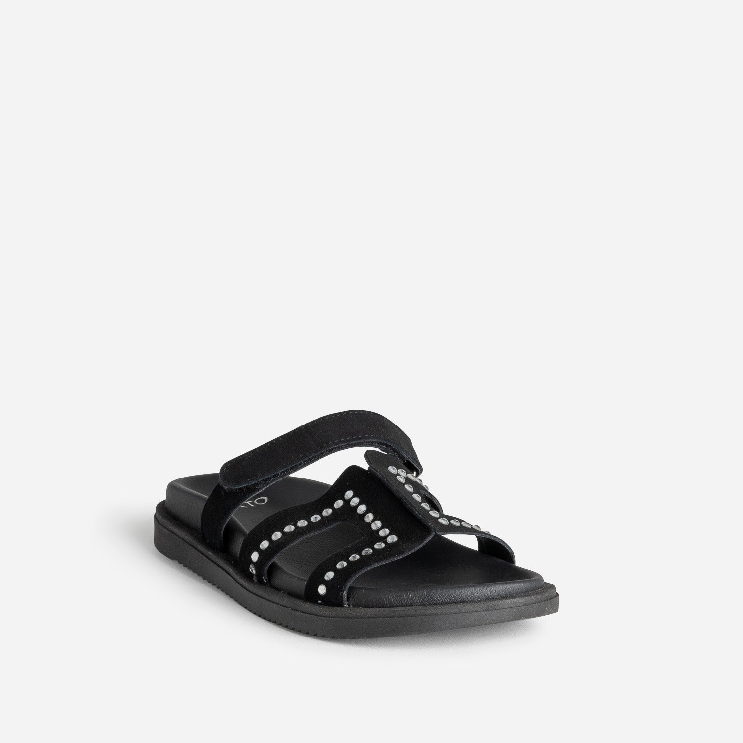 Mule TEXTO noire cuir velours décor strass