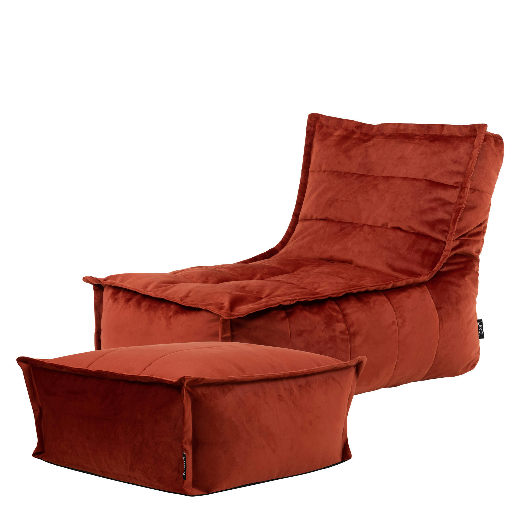 DOLCE - Pouf velours avec large repose-pieds terracotta