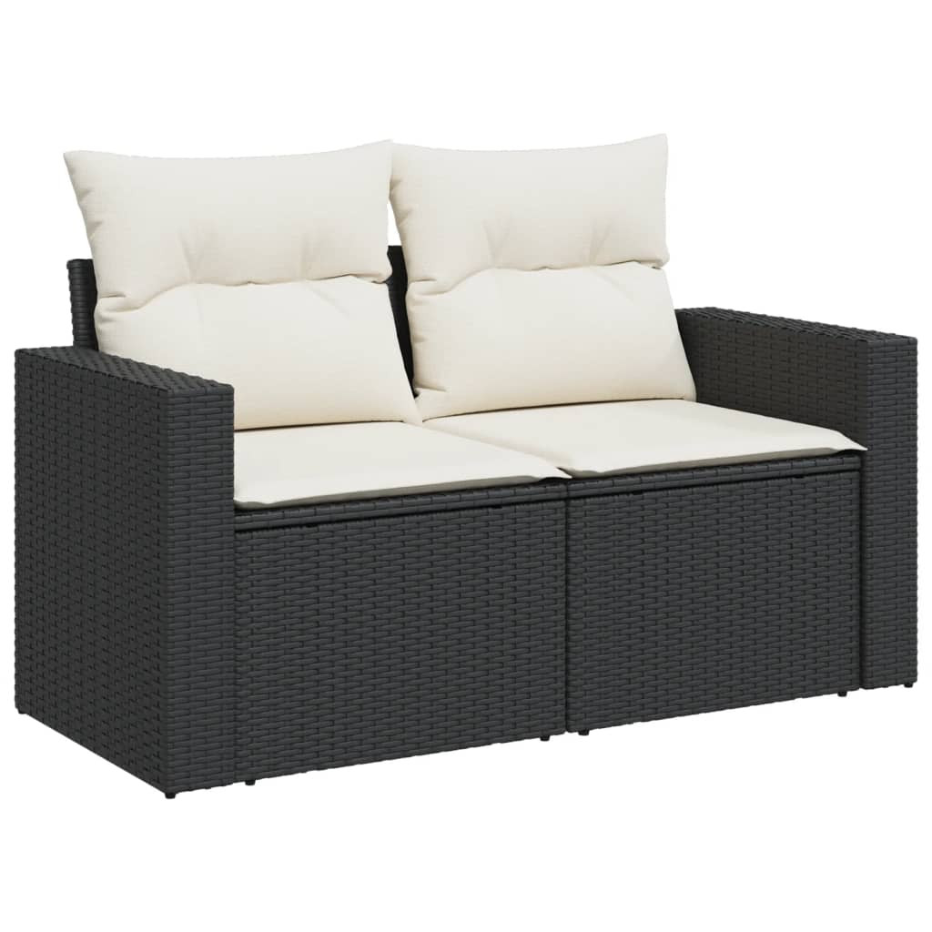 Sofa Ogrodowa Czarna z Poduszkami Fotel Siedzisko Na Taras Balkon