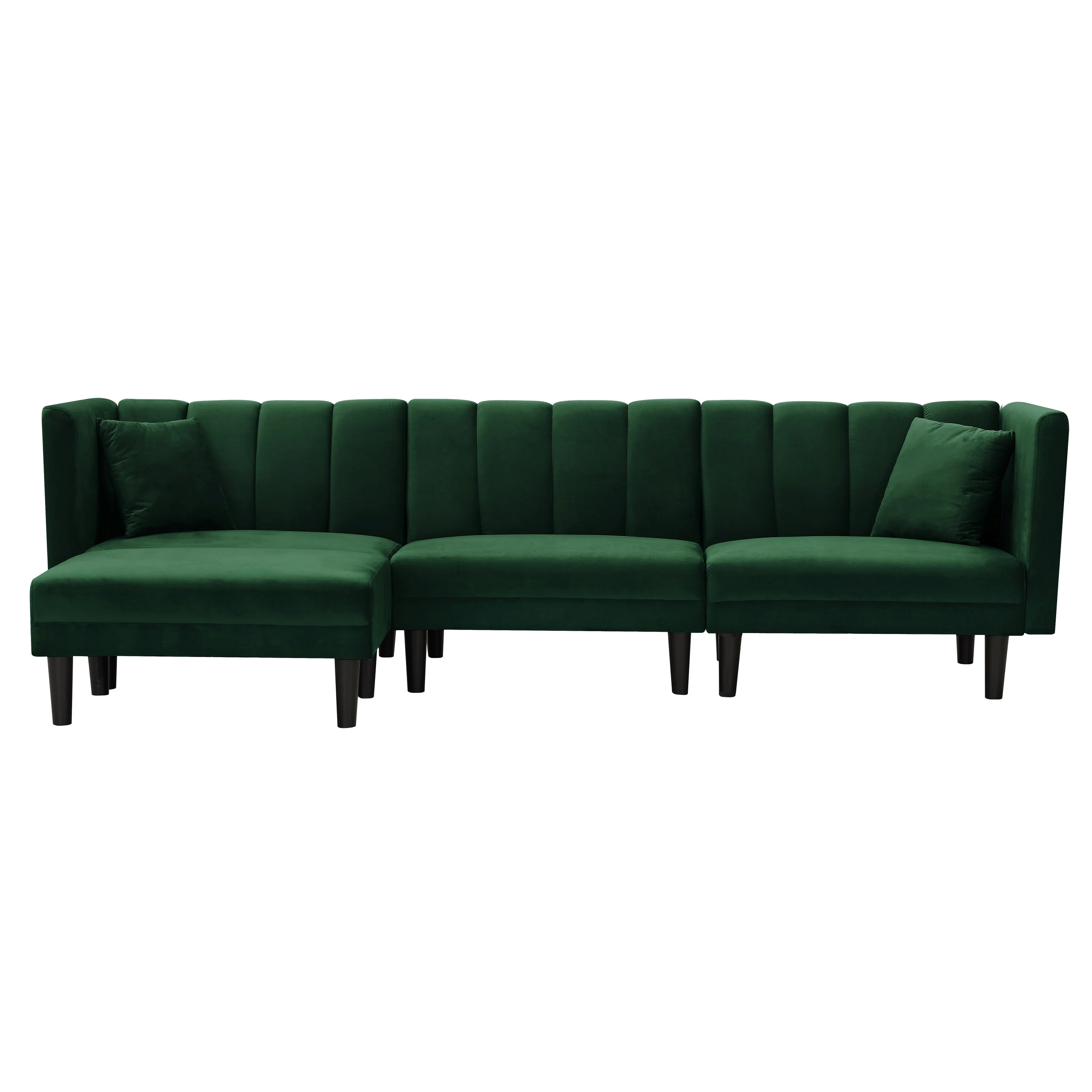 Green 106.7'' Velvet Reversible 3-Seater Sectional Sofa with Sleeper, Chaise, Adjustable Backrest, and Pillows