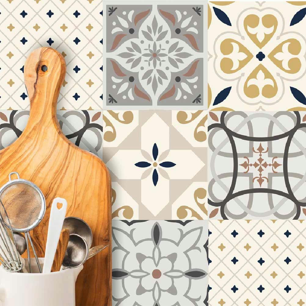 - 6 stickers à carreaux de ciment 15x15cm