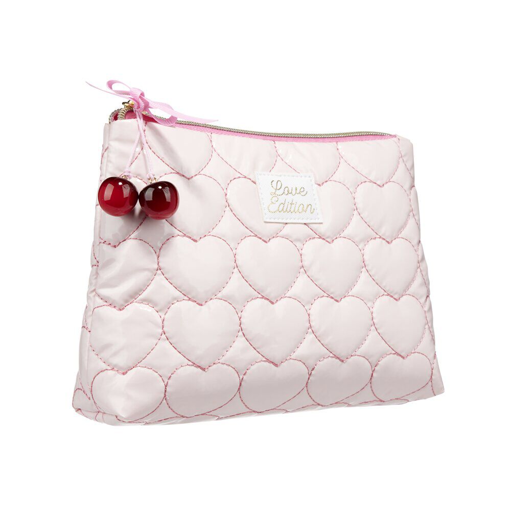 Trousse de toilette coton motif coeur rose 15,5x21cm