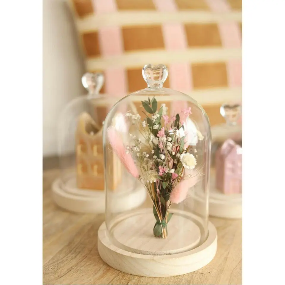 Ideas4seasons Decoratie stolp - hartje - houten plateau - D12 x H18 cm