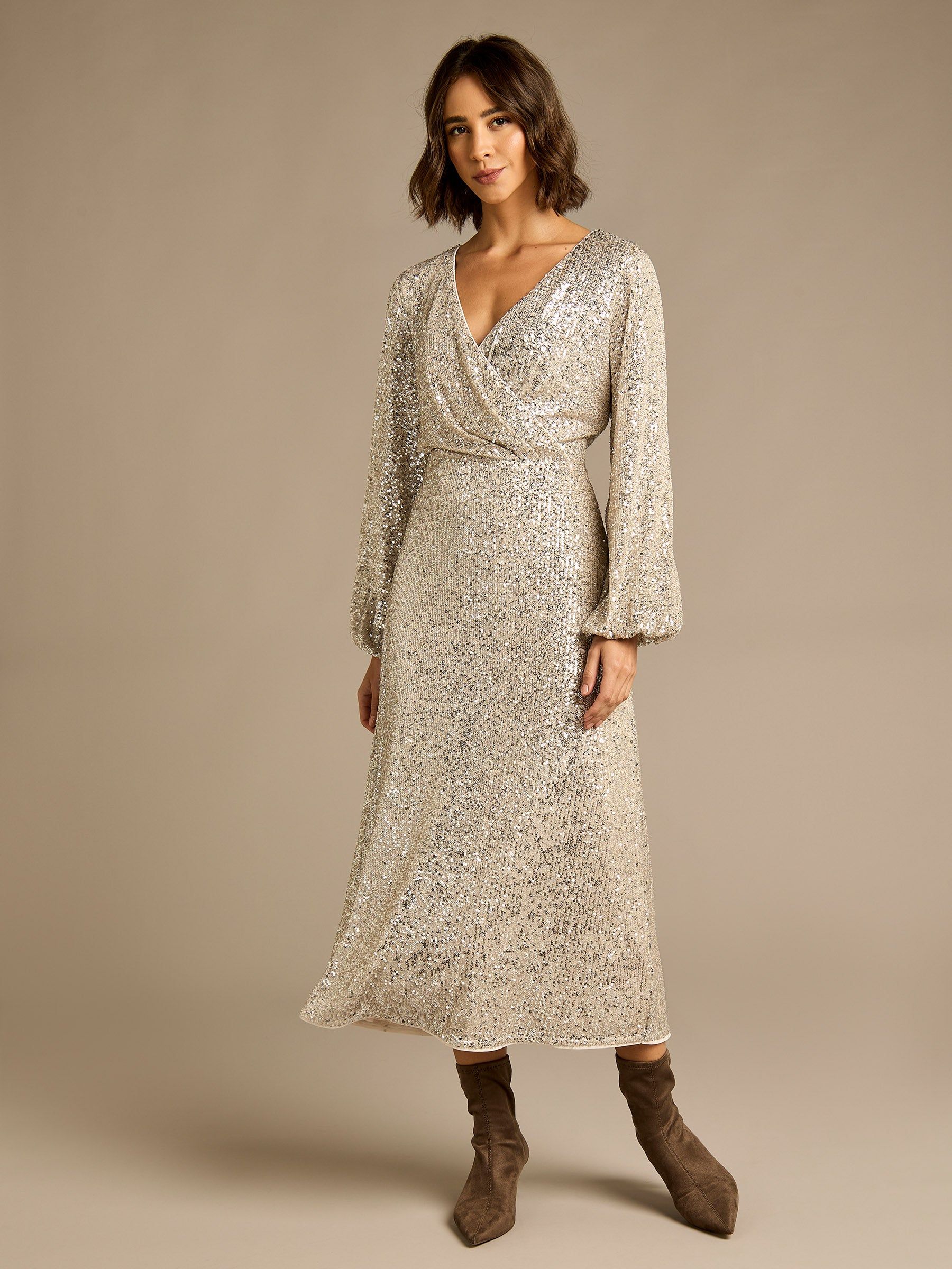GWD by GEORGE W. DAVIES GWD Karinne Silver Sequin Ankle Length Dress