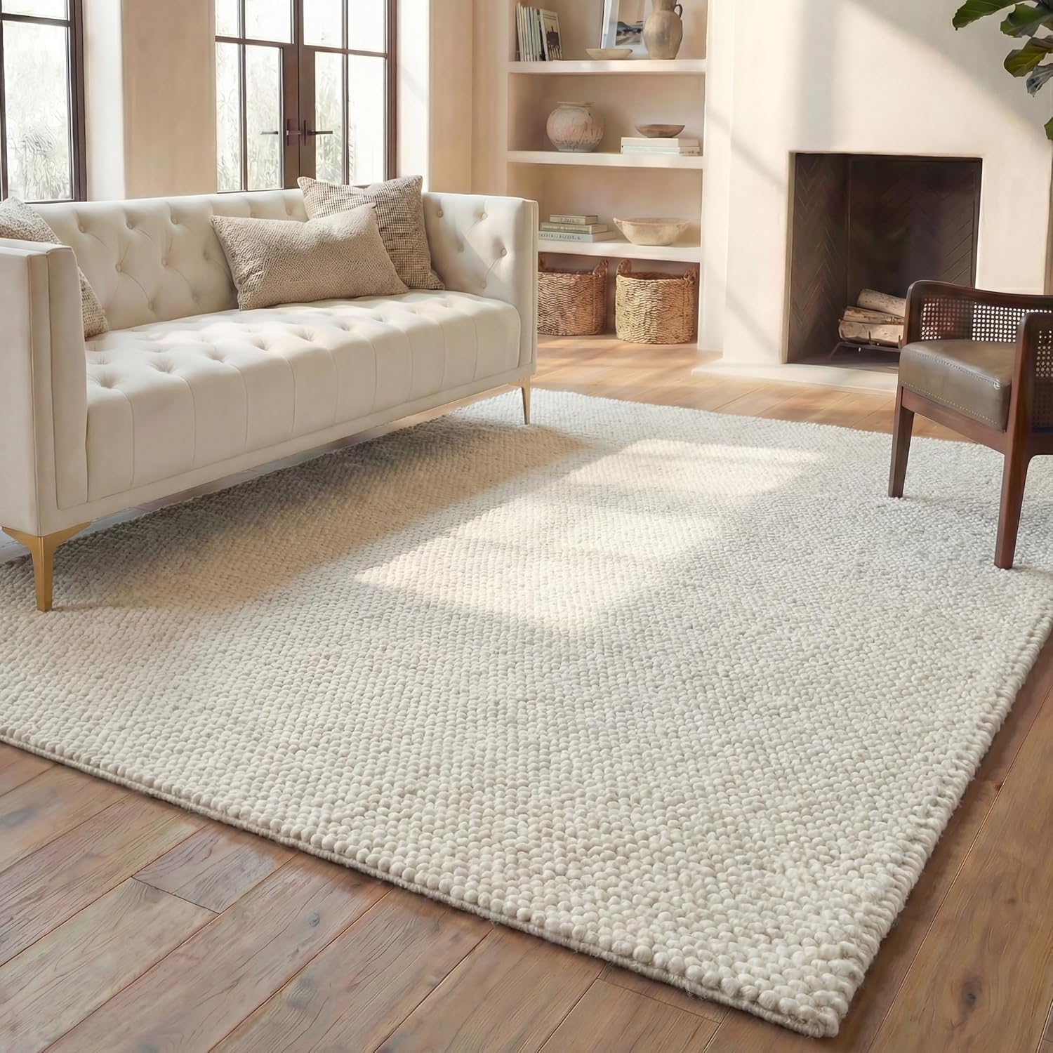 SAFAVIEH Area Rug 8x10 - Natura Collection - Large - Ivory, Handmade Wool Blend, Textured Design, Ideal for Living Room, Bedroom, Dining Space (NAT620A)