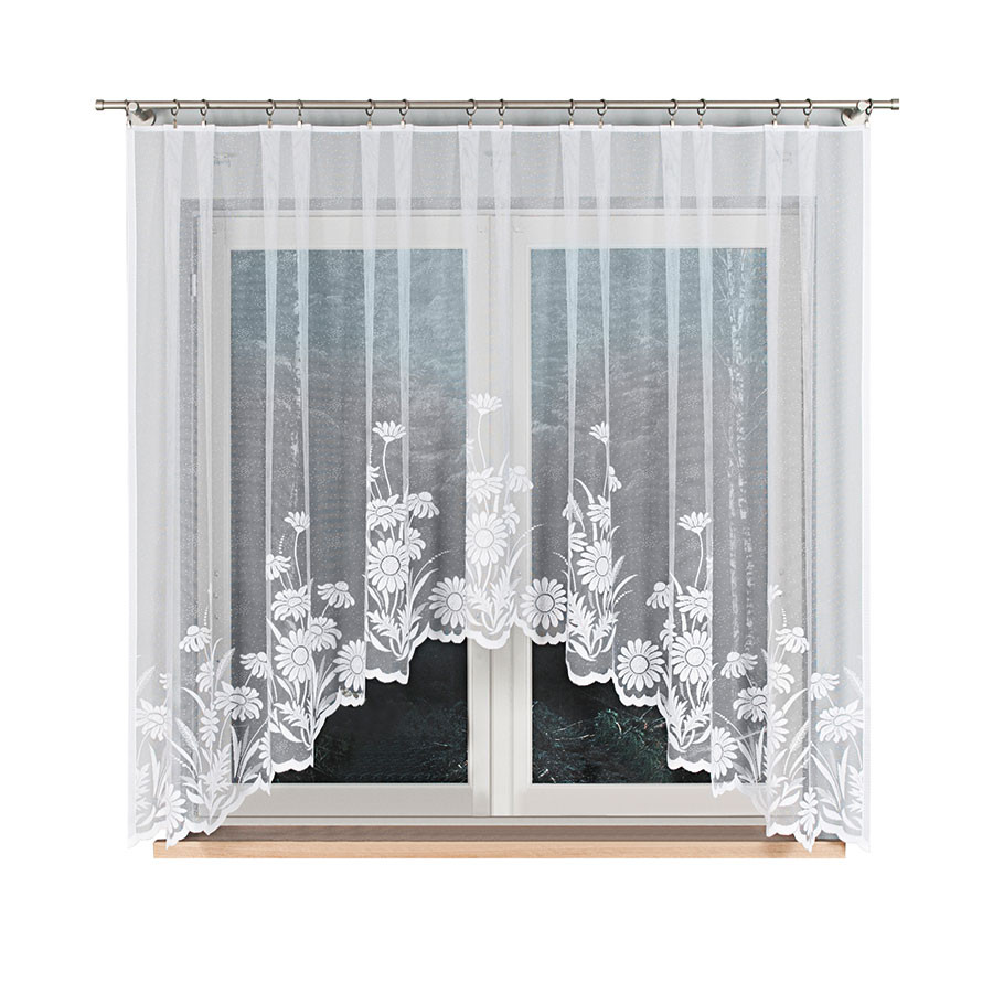 ARALIA - Firanka gotowa żakardowa z podcięciem na dole - 300x160 cm - biały