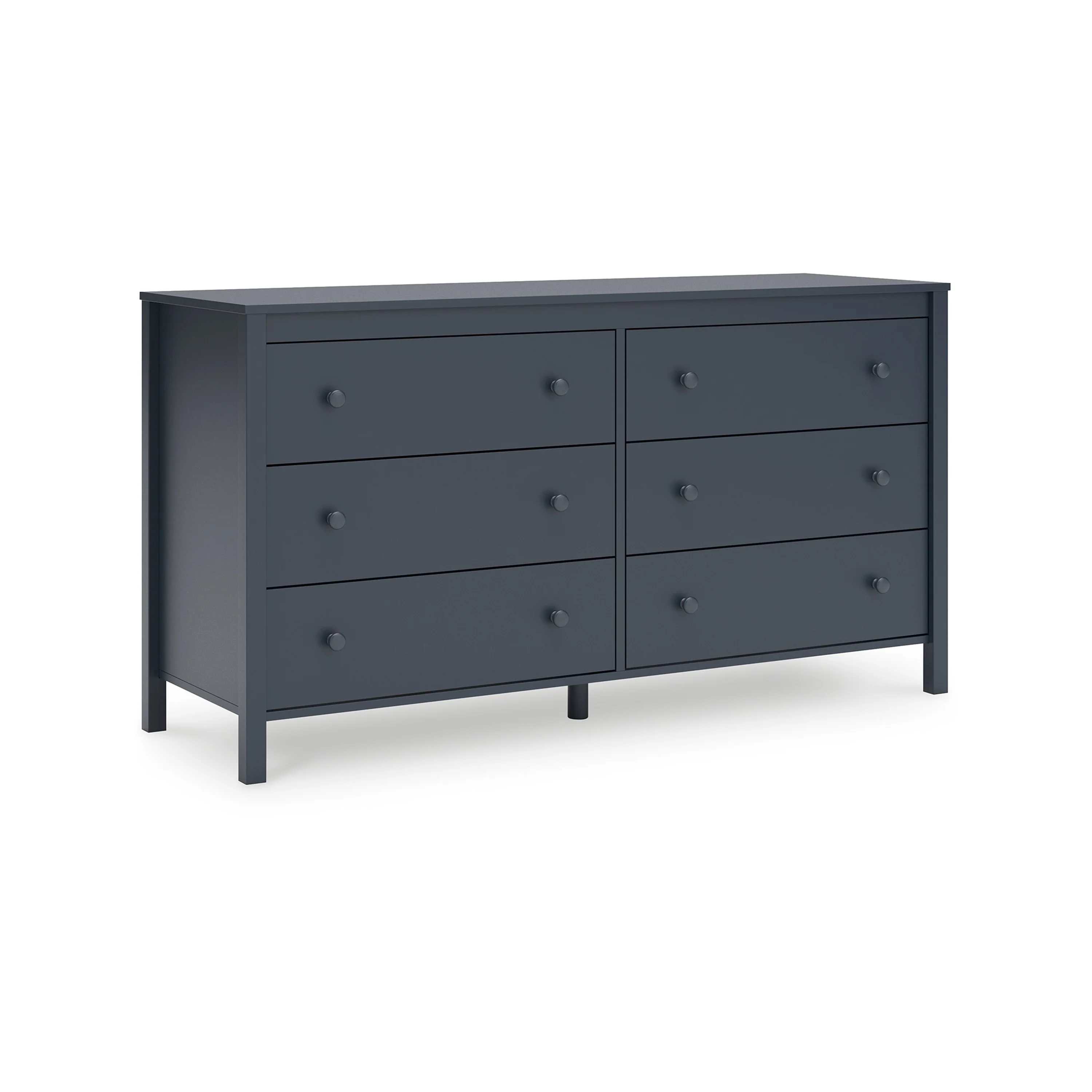 Cian Wide Dresser, 6 Drawers, Knob Handles, Navy Blue Wood, 61 Inch