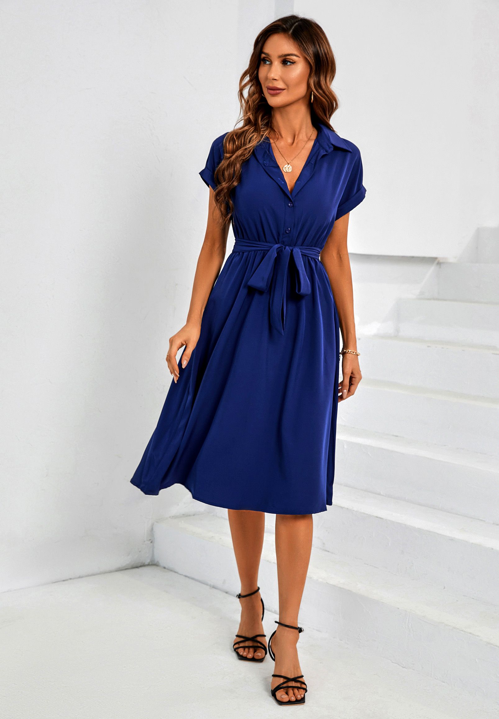FS Collection Short Sleeve Shirt Midi Dress
