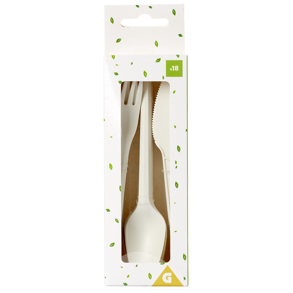 Ménagère réutilisable en amidon de maïs 6 personnes blanc