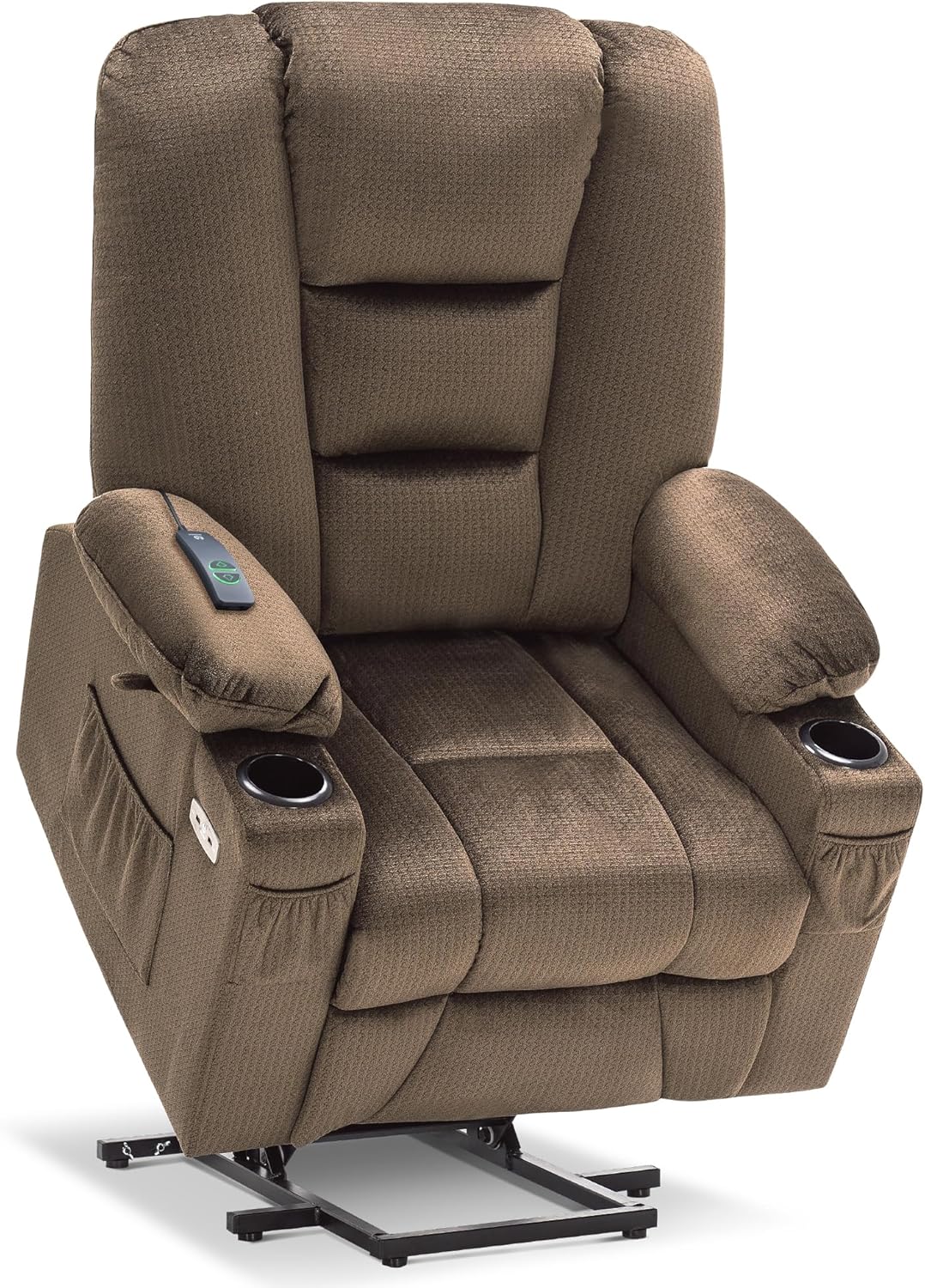 MCombo Large Power Lift Recliner Chair Sofa with Massage and Heat for Big and Tall Elderly People, 3 Positions, Cup Holders, and USB Ports, Fabric 7549 (Large, Brown)