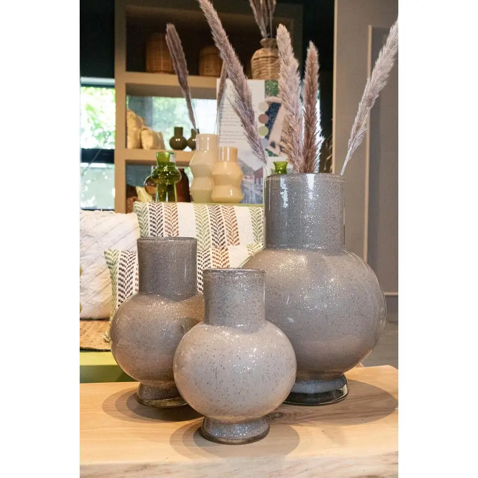 Hakbijl Glass Bloemenvaas Deborah - grijs - glas - D20 x H 26 cm