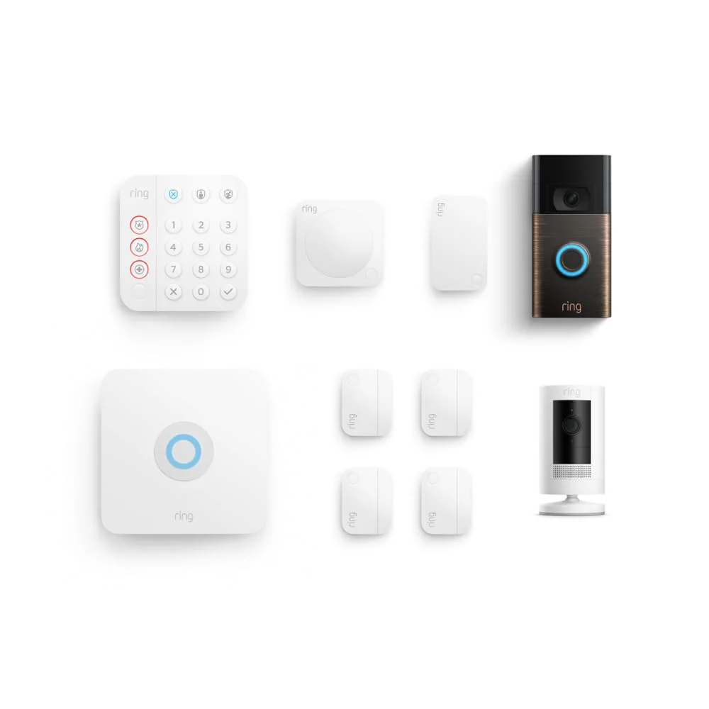 Ring Video Doorbell with Ring Stick Up Cam (White) and Ring Alarm 8-piece (White)(Venetian Bronze/with Ring Stick Up Cam and Alarm 8PC)
