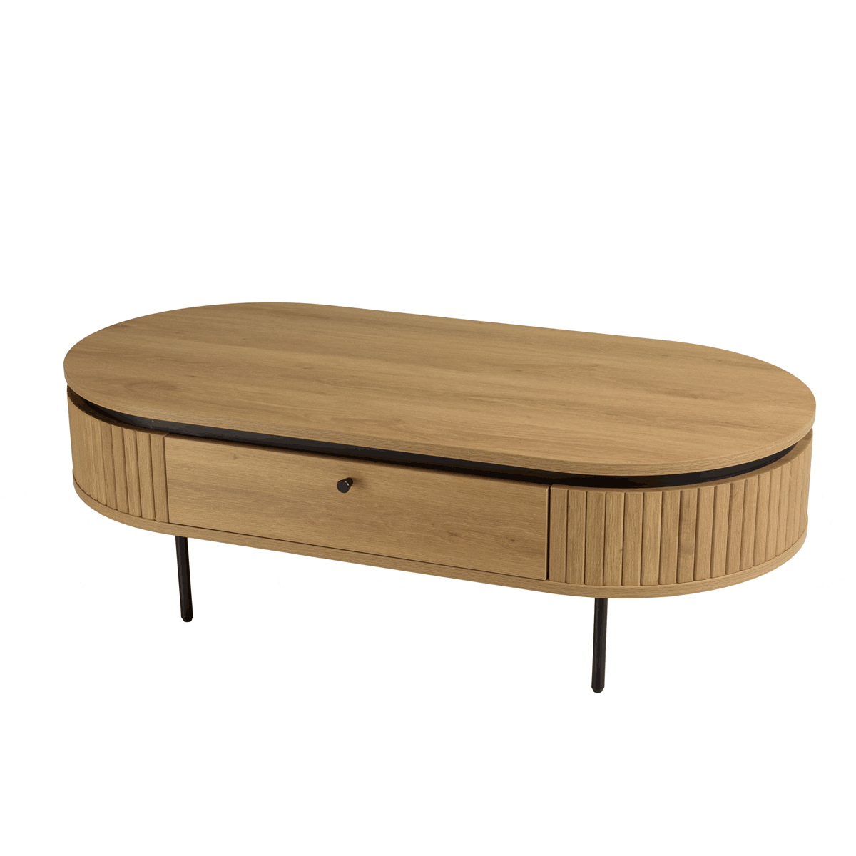 Table basse 2 tiroirs bords arrondis bois décor strié JINAN