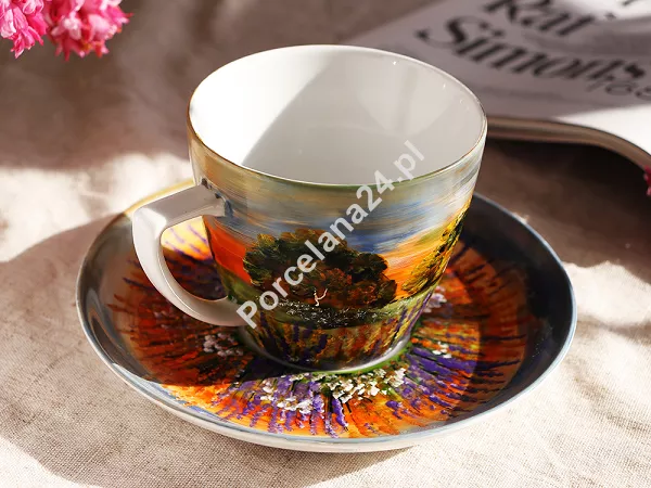 Filiżanka ze spodkiem 0,35 L / 17 cm ręcznie malowana - Polana Jesień (6) DA.FS35-6